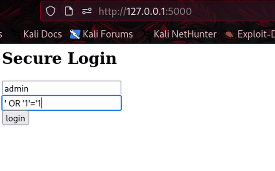 SQL-инъекция в стенде vuln-login